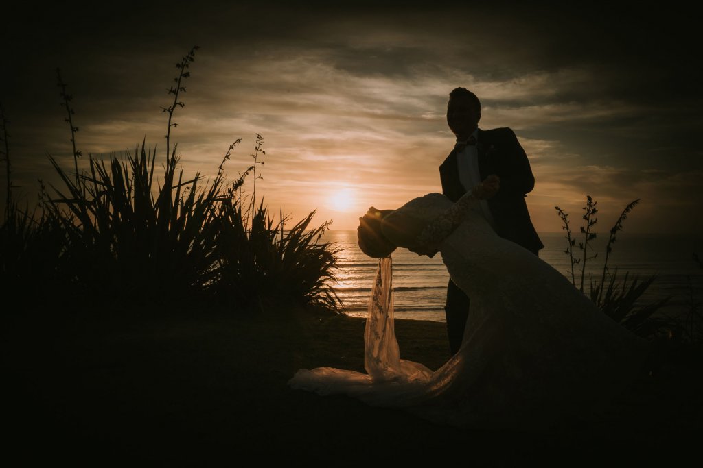 Real Bride Jamielle wearing her Custom Harriett Falvey Wedding Dress and Veil Made in New Zealand